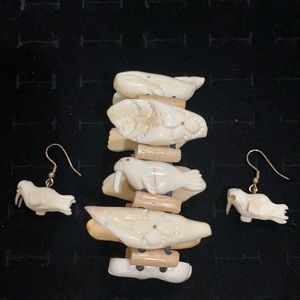 Ivory carved bracelet and matching earrings